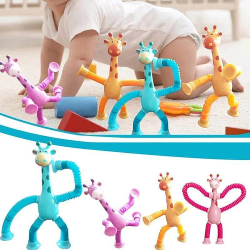 Telescopic Suction Cup Toys, 4 Pcs Telescopic Suction Cup Giraffe Toy, Fun Educational Shape-Changing Giraffe Telescopic Tube Cartoon Puzzle Suction Cup Parent-Child Interactive Decompression Toy | Totlogics