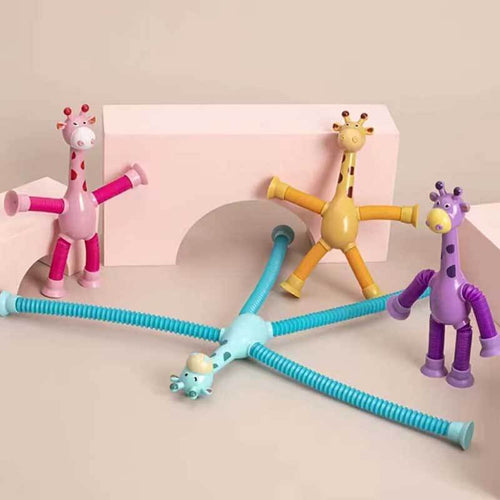 Telescopic Suction Cup Toys, 4 Pcs Telescopic Suction Cup Giraffe Toy, Fun Educational Shape-Changing Giraffe Telescopic Tube Cartoon Puzzle Suction Cup Parent-Child Interactive Decompression Toy | Totlogics