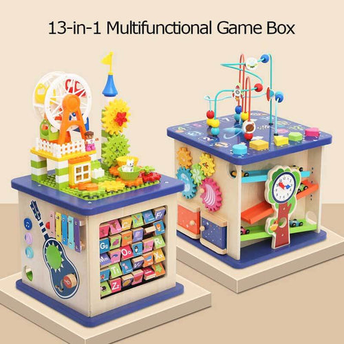 13-in-1 Wooden Bead Maze & Block Play Table – Educational Toy for Toddlers with Alphabet, Music, and Shape Matching | Shinymarch