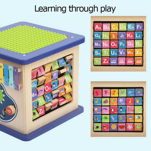 13-in-1 Wooden Bead Maze & Block Play Table – Educational Toy for Toddlers with Alphabet, Music, and Shape Matching | Shinymarch