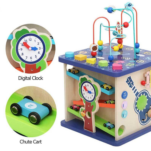 13-in-1 Wooden Bead Maze & Block Play Table – Educational Toy for Toddlers with Alphabet, Music, and Shape Matching | Shinymarch