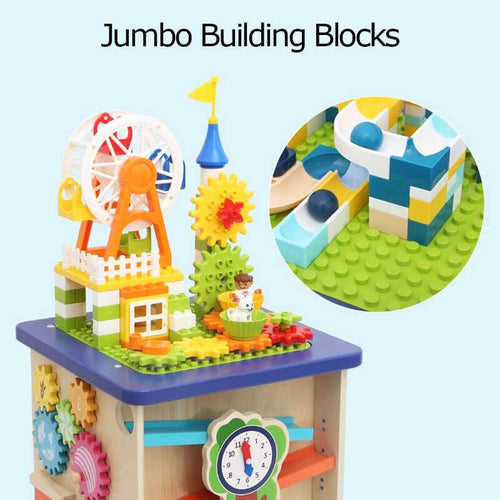 13-in-1 Wooden Bead Maze & Block Play Table – Educational Toy for Toddlers with Alphabet, Music, and Shape Matching | Shinymarch