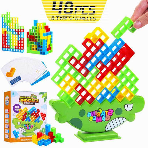 48 Pcs Tetra Tower Fun Balance Stacking Building Blocks Board ， Attack Game Games for 2 Players，Gifts for Kids, Adults, Friends, Teams, classrooms, Family Game Nights and Parties | Shinymarch