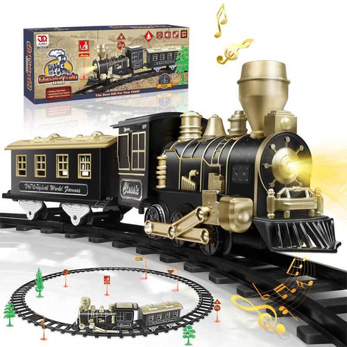 Retro Train Set - Train Toys for Boys w/Lights & Sounds (ON/Off), Toddler Toy Train Sets w/Locomotive Engine, Cars& Tracks, Christmas Train Gift for 3 4 5 6 7 8+ Year Old Kids Birthday Gift | Shinymarch