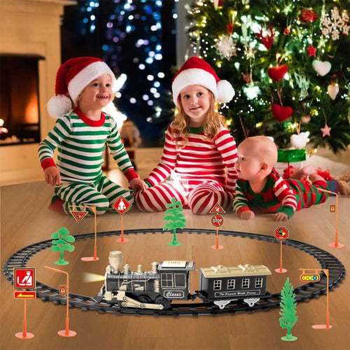 Retro Train Set - Train Toys for Boys w/Lights & Sounds (ON/Off), Toddler Toy Train Sets w/Locomotive Engine, Cars& Tracks, Christmas Train Gift for 3 4 5 6 7 8+ Year Old Kids Birthday Gift | Shinymarch