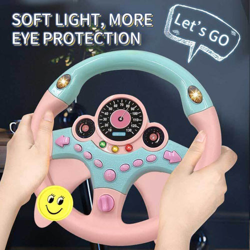 Kids Steering Wheel for Car, Driving Simulated Toy Steering Wheel for Kids with Light and Music, Electric Early Learning Educational Baby Steering Wheel Toy for Kids （Pink） | Shinymarch