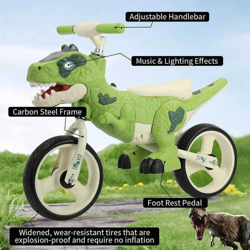 Dinosaur-Themed Toddler Balance Bike Toys for 2-5 Year Old Girls & Boys - Music & Lighting Effects, No-Pedal Training Bike, Best Gifts for Kids with Carbon Steel Frame & Adjustable Handlebar | Shinymarch