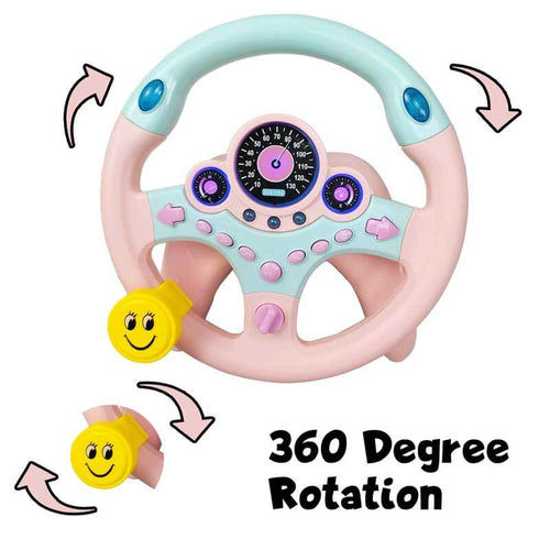 Kids Steering Wheel for Car, Driving Simulated Toy Steering Wheel for Kids with Light and Music, Electric Early Learning Educational Baby Steering Wheel Toy for Kids （Pink） | Shinymarch