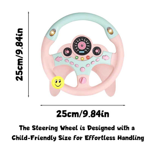 Kids Steering Wheel for Car, Driving Simulated Toy Steering Wheel for Kids with Light and Music, Electric Early Learning Educational Baby Steering Wheel Toy for Kids （Pink） | Shinymarch