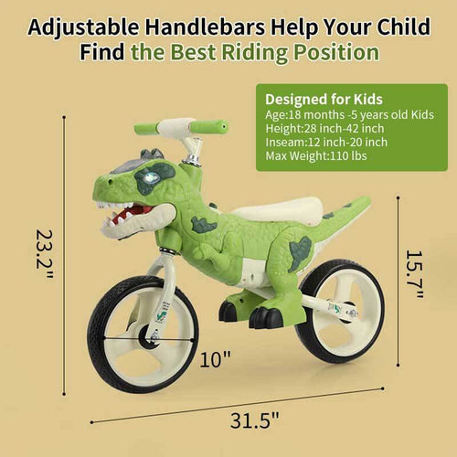 Dinosaur-Themed Toddler Balance Bike Toys for 2-5 Year Old Girls & Boys - Music & Lighting Effects, No-Pedal Training Bike, Best Gifts for Kids with Carbon Steel Frame & Adjustable Handlebar | Shinymarch