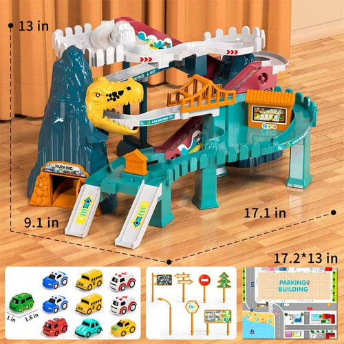 Dinosaur Race Track for Kids, Toy Car Ramp Track Dinosaur Toys Playset with 10 Mini Cars for 3 4 5 7 8 Year Old Preschool Boys Girls | Shinymarch