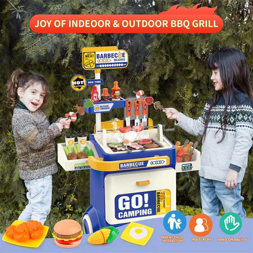 61PCS Kitchen Toys Playset,Kids Barbecue Grill Toy Set with Smoke, Sound& Light, Pretend Play Food BBQ Drill Cooking Game Toys,Indoor&Outdoor Play Grill Cart Toy Gift for Kids Boys Girls | Shinymarch