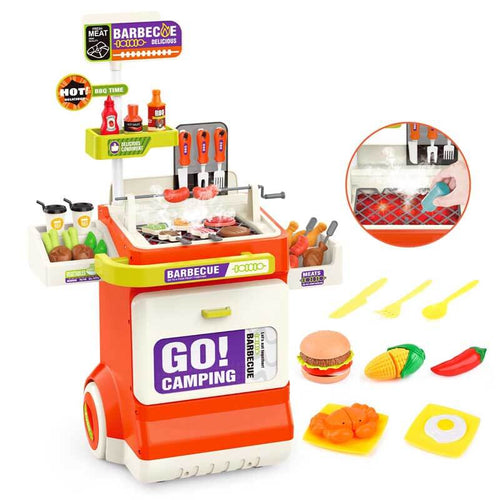 61PCS Kitchen Toys Playset,Kids Barbecue Grill Toy Set with Smoke, Sound& Light, Pretend Play Food BBQ Drill Cooking Game Toys,Indoor&Outdoor Play Grill Cart Toy Gift for Kids Boys Girls | Shinymarch