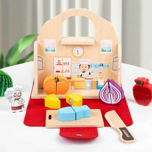 Wooden Portable Kitchen Toys, Interactive Children's Kitchen and Bathroom Playset: Fun, Educational, and Portable | Shinymarch