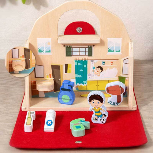 Wooden Portable Kitchen Toys, Interactive Children's Kitchen and Bathroom Playset: Fun, Educational, and Portable | Shinymarch