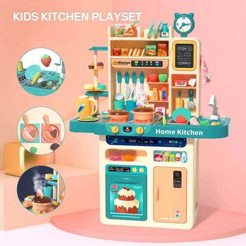 Kids Kitchen Playset,Play Kitchen Toy with Realistic Lights & Sounds,Pretend Steam,Play Sink & Oven,Color Changing Play Food,Menu Board & Other Kitchen Accessories Set for Toddlers | Shinymarch