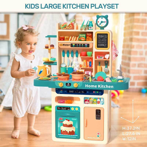 Kids Kitchen Playset,Play Kitchen Toy with Realistic Lights & Sounds,Pretend Steam,Play Sink & Oven,Color Changing Play Food,Menu Board & Other Kitchen Accessories Set for Toddlers | Shinymarch