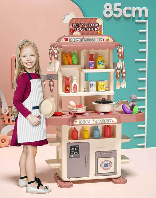 Kids Kitchen Playset,Play Kitchen Toy with Realistic Lights & Sounds,Pretend Steam,Play Sink & Oven,Color Changing Play Food,Menu Board & Other Kitchen Accessories Set for Toddlers | Shinymarch