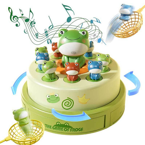 Frog Game Spin Jump Toys, Frog Popping it Game Kids Toys, Frog Game with Music Bring 12 Frogs and 2 Fishing Nets, Baby Toy Gifts for Early Learning, Birthday Gift for 3-6 Toddler Boy Girl Toys | Shinymarch