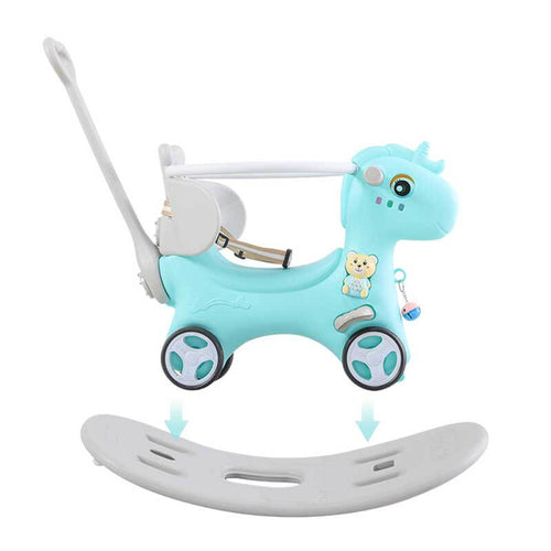 Rocking Horse for Toddlers, Balance Bike Ride On Toys with Push Handle, Backrest and Balance Board for Baby Girl and Boy, Unicorn Kids Riding Birthday (Blue) | Shinymarch