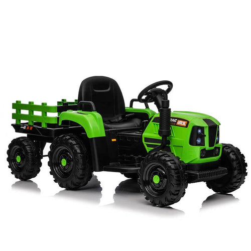 Green Ride on Tractor with Trailer,12V Battery Powered Electric Tractor Toy w/Remote Control,electric car for kids,Three speed adjustable,Power display, USB,MP3 ,Bluetooth,LED light,Two-point safety belt | Shinymarch