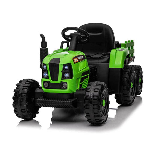 Green Ride on Tractor with Trailer,12V Battery Powered Electric Tractor Toy w/Remote Control,electric car for kids,Three speed adjustable,Power display, USB,MP3 ,Bluetooth,LED light,Two-point safety belt | Shinymarch