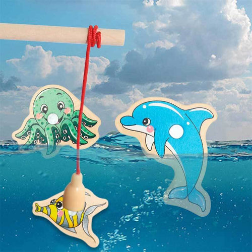 34 Pieces Magnetic Fishing Game for Kids Wooden Magnet Fishing Game Wooden Magnetic Fishing Toys for Kindergarten Preschool Girl Boy | Shinymarch