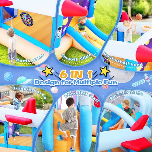 6 in 1 outdoor indoor inflatable bouncer for kids target ball basketball slide with blower | Shinymarch