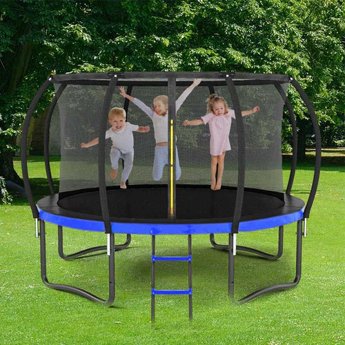 14FT Outdoor Big Trampoline With Inner Safety Enclosure Net, Ladder, PVC Spring Cover Padding, For Kids, Black&Blue Color | Shinymarch