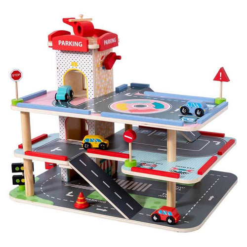 Three-dimensional Wooden Parking Garage Playset | Totlogics