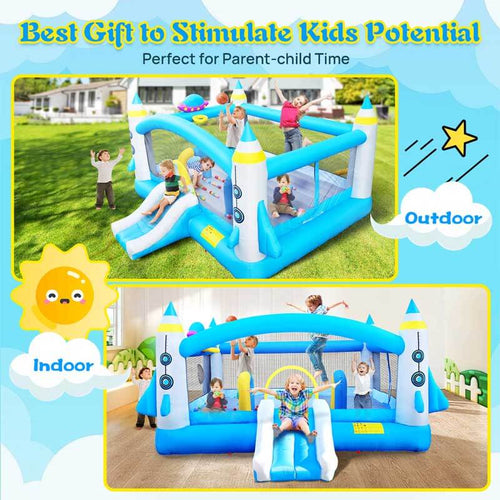 Multifunctional Jump 'n Slide Inflatable Bouncer for Kids Complete Setup with Blower - 198" x 180" Play Area - 96" Tall | Shinymarch