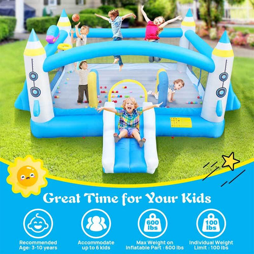 Multifunctional Jump 'n Slide Inflatable Bouncer for Kids Complete Setup with Blower - 198" x 180" Play Area - 96" Tall | Shinymarch