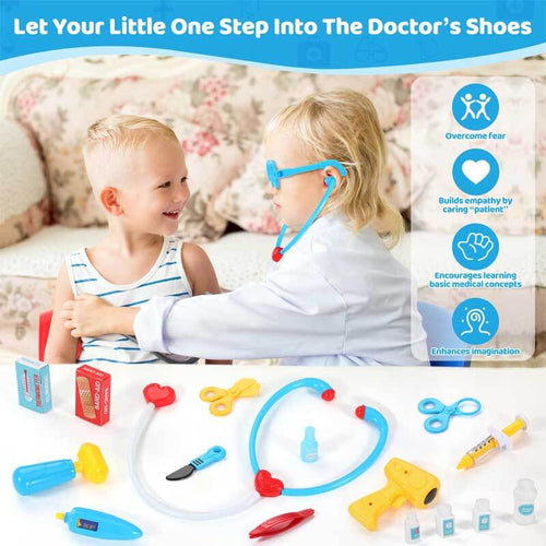 Doctor Kit for Kids, Pretend Mobile Medical Station, 34 Accessories with Realistic Light & Sound Effects, Kids Doctor Playset, Educational Role-Play Toy for Toddlers 3-5 Years Old | Shinymarch