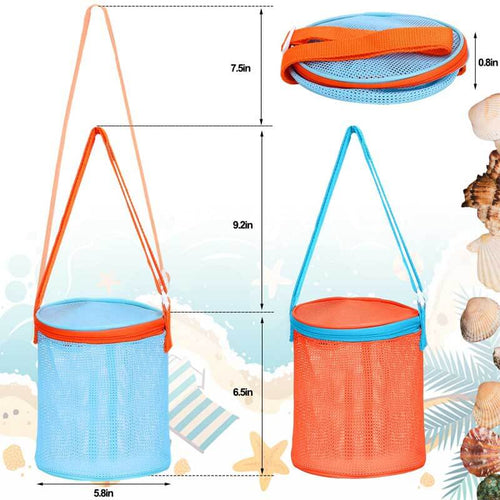 Sea Shell Bags for Beach,2pcs Mesh Seashell Holder,Shelling Collecting Tools Travel Sand Toys Storage Bucket for Sandbox,Beach Vacation Essentials for Kids,The Beach Must Haves Sand Box Toy Bag | Shinymarch