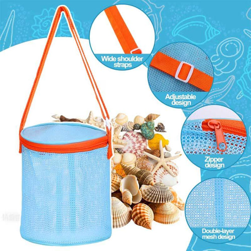Sea Shell Bags for Beach,2pcs Mesh Seashell Holder,Shelling Collecting Tools Travel Sand Toys Storage Bucket for Sandbox,Beach Vacation Essentials for Kids,The Beach Must Haves Sand Box Toy Bag | Shinymarch