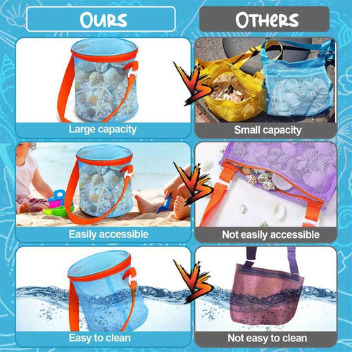 Sea Shell Bags for Beach,2pcs Mesh Seashell Holder,Shelling Collecting Tools Travel Sand Toys Storage Bucket for Sandbox,Beach Vacation Essentials for Kids,The Beach Must Haves Sand Box Toy Bag | Shinymarch