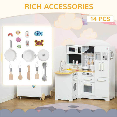 Large Play Kitchen with Full Set of Appliances for a Modern Day Pretend Kitchen, Tons of Storage, Corner Play Kitchen Set with Sound Effect, Educational Pretend Role Playset Game | Shinymarch