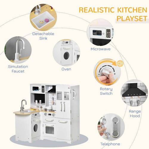Large Play Kitchen with Full Set of Appliances for a Modern Day Pretend Kitchen, Tons of Storage, Corner Play Kitchen Set with Sound Effect, Educational Pretend Role Playset Game | Shinymarch