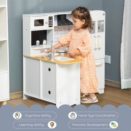 Large Play Kitchen with Full Set of Appliances for a Modern Day Pretend Kitchen, Tons of Storage, Corner Play Kitchen Set with Sound Effect, Educational Pretend Role Playset Game | Shinymarch