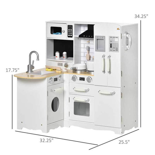 Large Play Kitchen with Full Set of Appliances for a Modern Day Pretend Kitchen, Tons of Storage, Corner Play Kitchen Set with Sound Effect, Educational Pretend Role Playset Game | Shinymarch