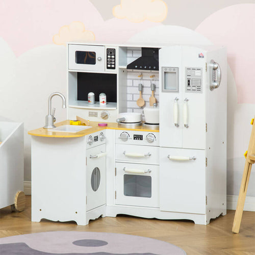 Large Play Kitchen with Full Set of Appliances for a Modern Day Pretend Kitchen, Tons of Storage, Corner Play Kitchen Set with Sound Effect, Educational Pretend Role Playset Game | Shinymarch