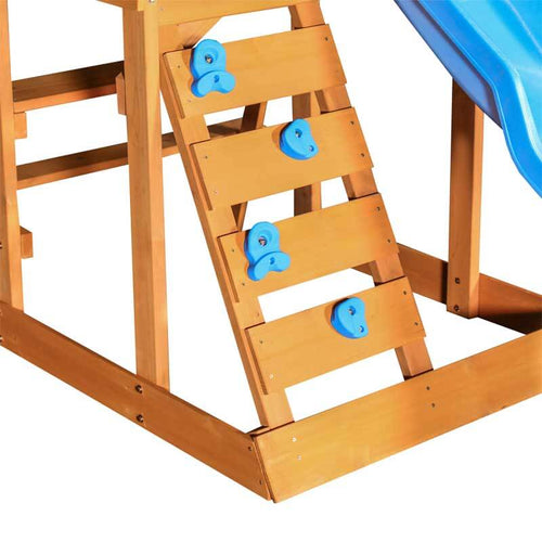 Wooden Outdoor Swing Set 3 in 1 Swing Set outdoor Children's Playset with Slide , 2 Swings and Climber for Garden, Backyard and Playground, Blue  | Shinymarch