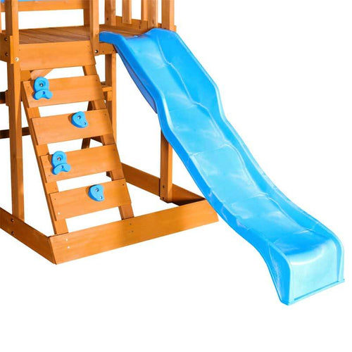 Wooden Outdoor Swing Set 3 in 1 Swing Set outdoor Children's Playset with Slide , 2 Swings and Climber for Garden, Backyard and Playground, Blue  | Shinymarch