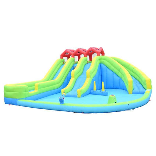 7 in1 Inflatable Water Park Three Slide with Blower Water Gun Sprinkler Fountain Climbing Wall for Children | Shinymarch