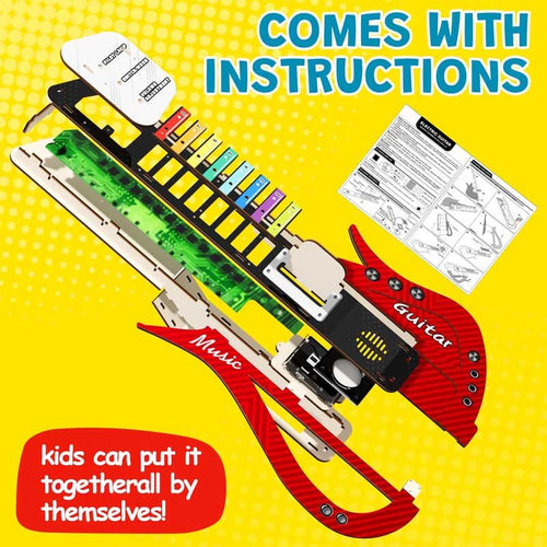 Guitar Toy for Kids DIY Electronic Wooden Play Guitar Kit, Keyboard Piano Music Toys Musical Instruments Game for 5-12 Year Old Children Toddler Boys Girl | Shinymarch