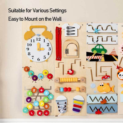 Wooden Montessori Busy Board – Wall-Mounted Educational Activity Toy for Toddlers and Preschoolers | Shinymarch