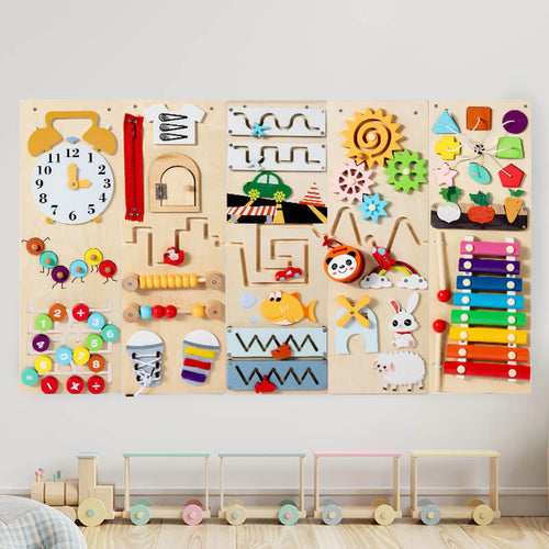 Wooden Montessori Busy Board – Wall-Mounted Educational Activity Toy for Toddlers and Preschoolers | Shinymarch