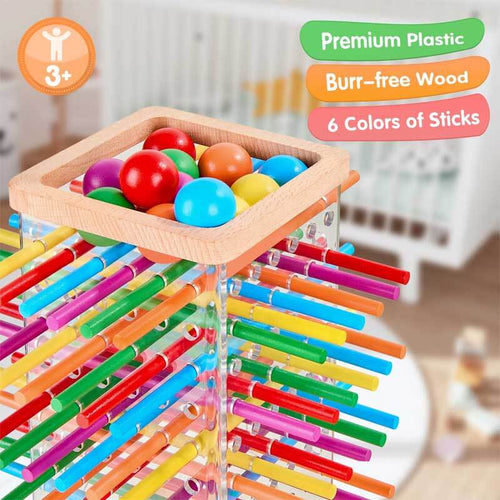 Montessori Wooden Board Games, 48 Colorful Sticks Dice Game with 12 Balls, Family Game for Kids and Adults, Math Educational Toys for 3 4 5 6 Years Old, Fine Motor Skills Toy Gifts for Boys and Girls | Shinymarch