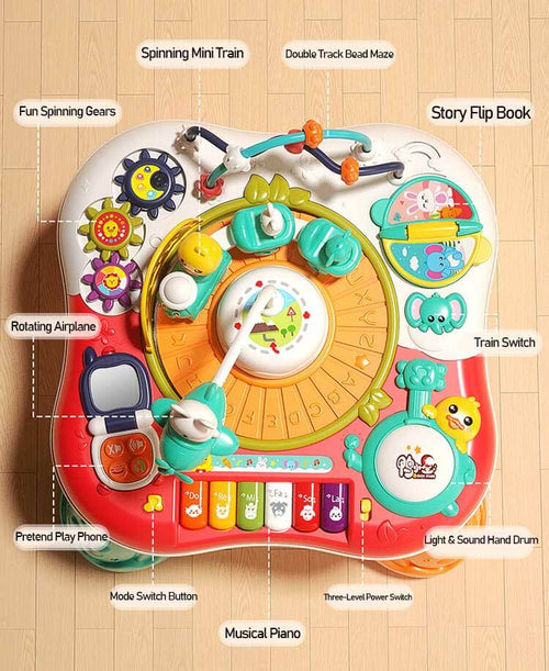 3-in-1 Multifunctional Kids Activity Table with Musical Piano, Train Set, Bead Maze, Drawing Board & Sand Play – Educational Toy Playset for Toddlers and Preschoolers | Shinymarch