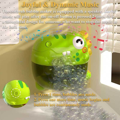Dinosaur Bathtub Bubble Maker Toy, Dino Tub Bubble Blower Toy Electric Bubble Machine Bath Toy with Colorful Gradient Lights and Joyful Music, No Special Bubble Solution Needed | Shinymarch